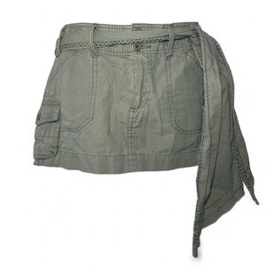 Vintage Wet Seal Micro Mini Olive Green Utility Cargo Skirt Preppy Skater Y2K